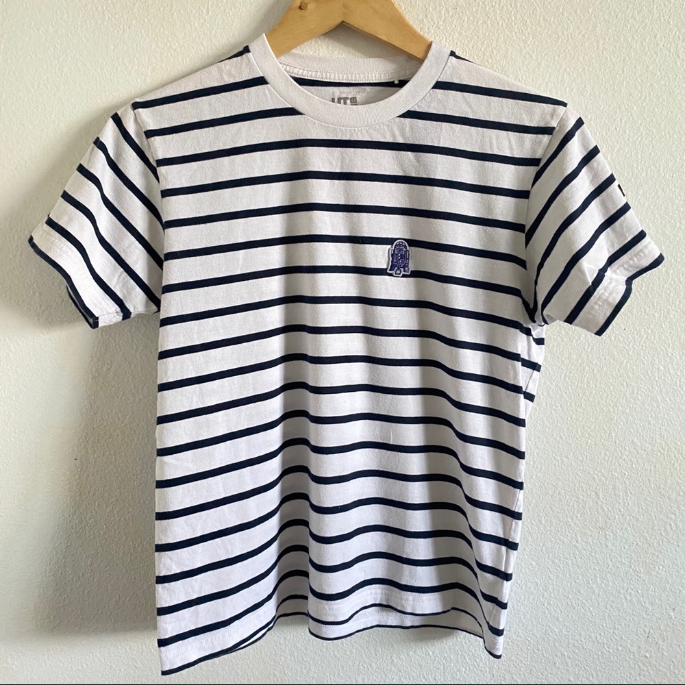 Uniqlo Star Wars White and Navy Stripped Shirt R2-D2 Size XS